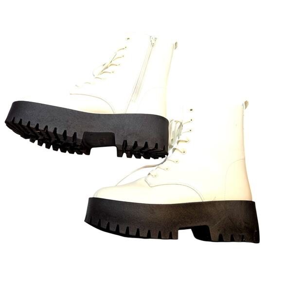 Rouge 9 White Combat Boots Women's 2 1/2 Inch Platform Shoe Zipper Laces - Picture 2 of 8